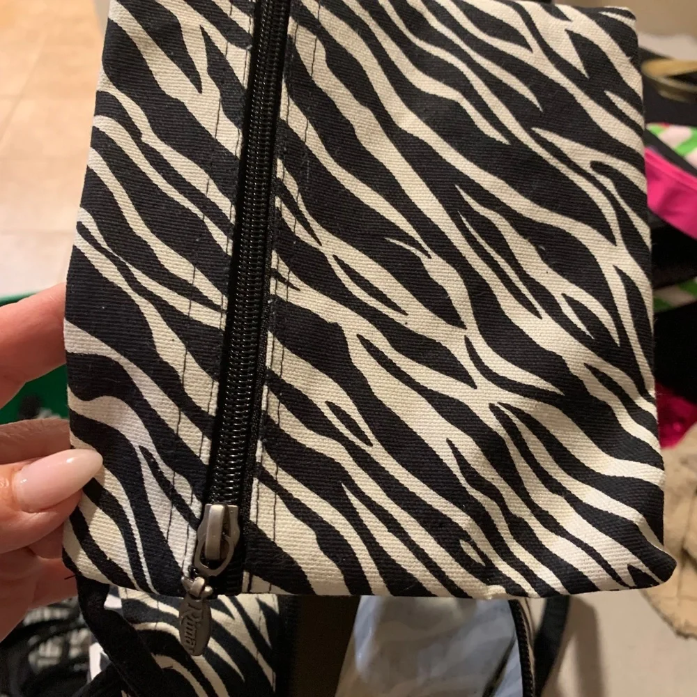 St. Martin Black/White Zebra Print Canvas Beach/Tote Bag
